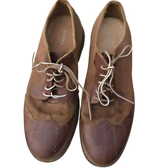 Sorel Mens Brown Leather Canvas Oxford Shoes Madison Lace Wingtip Size 10 JJ4010